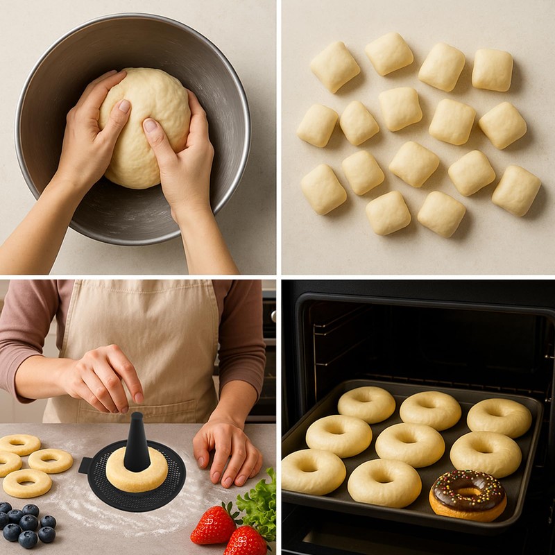 BOXOB 6stk Donutform Klein zum Backen, Schwarz Silikon Bagel-Maker-Pfanne Antihaftbeschichtet