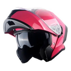 1Storm New Motorcycle Bike Modular Full Face Helmet Dual Visor Sun Shield with Rechargeable LED Tail Light: LED-X90 Glossy Pink