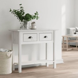 vidaXL BODO French Style Solid Pine Wood Console Table in White with Drawers and Shelves, Stable and Durable, Perfect for Hallway Display and Storage, 35.8"x13.8"x29.1"