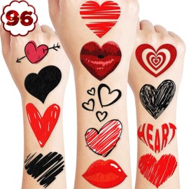 100 PCS Red Heart Temporary Tattoos Themed Birthday Party Decorations Supplies Favors Decor Valentine Love Tattoo Stickers Gifts for Game Boys Girls Classroom School Prizes Reward Couple Anniversary