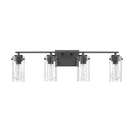 ML Lighting | Serena Collection | 10304-MB | 4 Light Vanity in Matte Black Finish with Clear Ribbed Glass Shade | Versatile Design That adds High-End Texture and Elegance to Your Bathroom