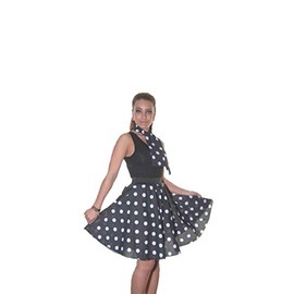 Ladies Black,RED,Pink Polka DOT Rock N ROLL Poodle Skirt 50's Fancy Dress UK Size 8-14 (Inch 18) (Medium/Large, Black White)
