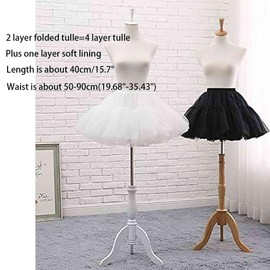 WOWBRIDAL Women's Petticoat 50s 4 Levels Hoopless Short Length Tulle Crinoline Underskirts Dress Bubble Skirt Above Knee Black