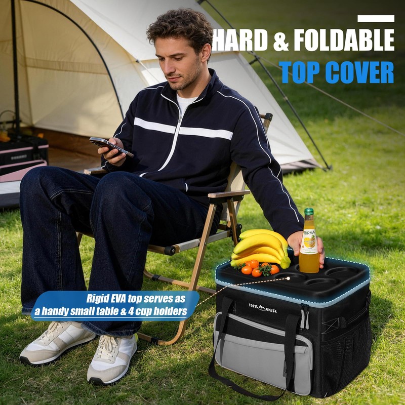 INSMEER Soft Cooler with Hard Shell & 4 Cup Holders