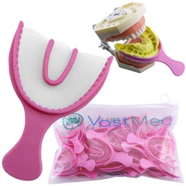 35PCs Dental Grade Disposable Dental Triple Bite Registration Tray Full Arch Large Full by VASTMED | Impression Trays with Plastic Rigid Frame and Nylon Mesh for Teeth Molds