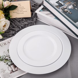 FLOWERCAT 60PCS White Plastic Plates - Heavy Duty White Disposable Plates for Party/Wedding - Include 30PCS 10.25inch White Dinner Plates and 30PCS 7.5inch White Dessert/Salad Plates for Thanksgiving