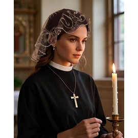 Bozidol Mantilla Round Sacred Heart Veil for Women, Black Gold Rose Chapel Veils Catholic Christian Church Head Covering for Mass Prayer Religious Gifts