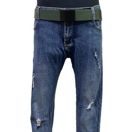 WAUNEE Canvas Belt Web Belt Military Belt Golf Belt Uniform Belt with Black Flip-Top Buckle and Tip Waist Size Up to 55" Long Black Buckle (OLIVE)