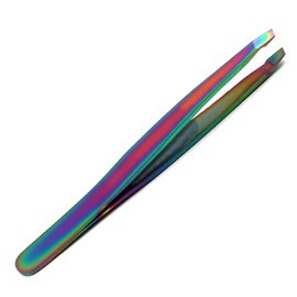 DDP SET OF 2 MULTI TITANIUM COLOR RAINBOW EYEBROW TWEEZERS 'SLANT' TIP STAINLESS STEEL