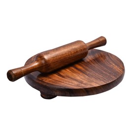 IBLAY Wooden Serving Board, Round Chapati Chakla, Perfect for Making Chappati at Home, Wooden Roti/Chapati Maker, Wood Rolling Board and Rolling Pin Set (Chakla Belan) (9 inch)