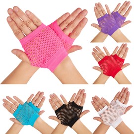OTPEH 6 Pairs Short Fishnet Gloves Fingerless Mesh Fish Net 80s Hand Gloves Scene Accessories For Women