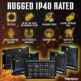 TRENDnet 5-Port Industrial Gigabit PoE+ Wall-Mounted Front Access Switch, TI-PG50F, Ethernet Splitter, 120W Power Budget, NDAA & TAA Compliant, DIN-Rail Mount, Lifetime Protection