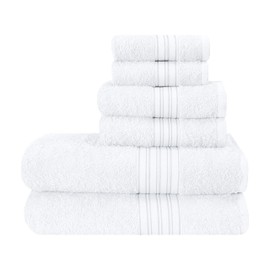 BOUTIQUO 6 Pack Cotton Towel Set, Contains 2 Bath Towels 28x55 inch, 2 Hand Towels 16x24 inch & 2 Wash Coths 12x12 inch, Ideal Everyday use, Ultra Soft Compact & Lightweight - White