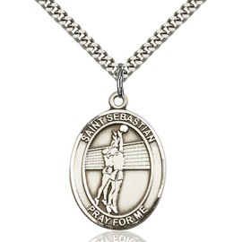 Bonyak Jewelry Saint Medal Collection Sterling Silver St. Sebastian/Volleyball Pendant 1 x 3/4 inches with Heavy Curb Chain