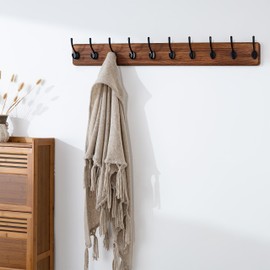 SKOLOO Rustic Wall Mounted Coat Rack, Case of 2, Pine Solid Wood Coat Hook Hanger - 10 Hooks for Hanging Clothes Robes Towels Coats