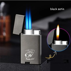 The Vintage Lighter Dual Burner Refillable Butane Lighter - Soft Flame and Jet Torch Lighter - Black Satin