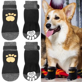 2 Pairs Anti Slip Dog Socks,Dog Socks with Grips Paws Stop Licking Dog Grip Socks, Pet Paw Protector, Dog Claw Socks Dog Slippers with Adjustable Strap for Puppy Dog Indoor Outdoor Hardwood Floor Walk