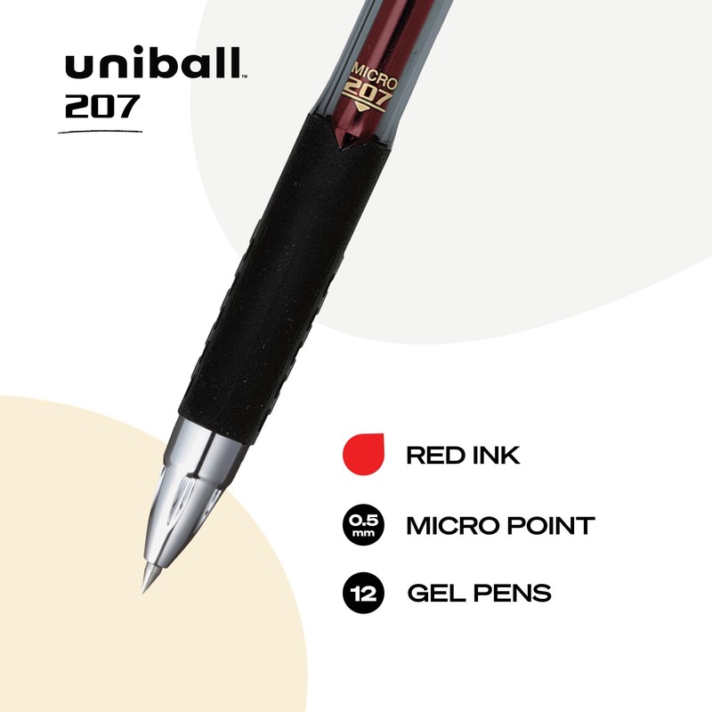 uniball 207 Retractable Gel Pens, Micro Point (0.5mm), Red