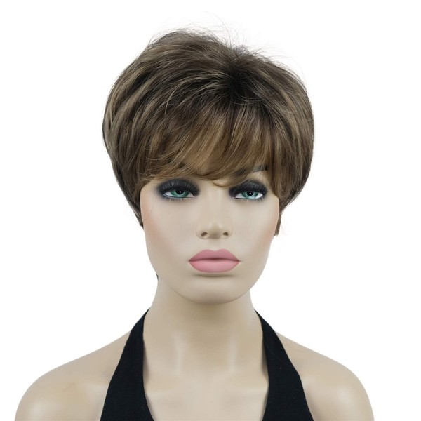 Lydell 8 Inch Short Straight Ladies Wig Multilayer Natural Heat Resistant Synthetic Wigs (RM73)