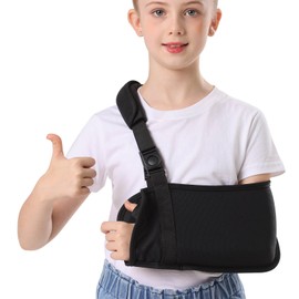 Ledhlth Kids Breathable Arm Sling for Shoulder Elbow Waist Injury, Medical Shoulder Immobilizer with Removable Padded Strap for Children, Padiatric Arm Support Sling for Boys and Girls, Soft Brace for Torn Rotator Cuff, Black (Small)