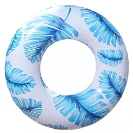 Pool Float for Swimming Pool, Inflatable Swim Tube Floaties for Teens Adults Tropical Leaf Printed Swim Ring Pool Party Decoration (Blue)
