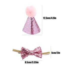 Dog Birthday Hat, Pet Dog Cat Birthday Hat and Bow Tie Collar Pet Birthday Costumes Outfit Headwear Party Decorations for Puppy Kitty (PINK)