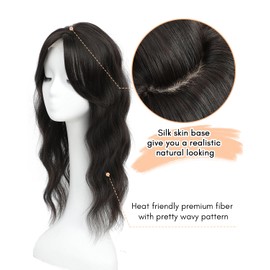 Hair Toppers for Women 20inch Wavy Hair Toppers for Women Toppers Hair Pieces for Women with Thinning Hair Ombre Highlight Synthetic Wig Clip In Hair Topper Wiglets with Fringe Bang Add Hair Volume