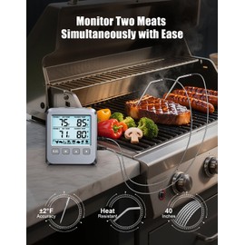 CIRYCASE Doppelsonden Fleischthermometer Digital, Grillthermometer Thermometer Kochen mit 8 Voreingestellte Temperaturen, LCD Bildschirm & Alarm, Bratenthermometer für Küche, BBQ, Ofen, Smoker