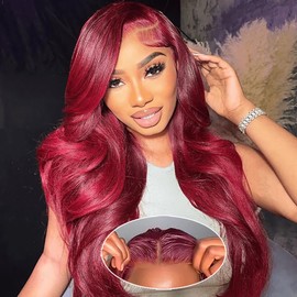 Wear and Go Glueless Wigs Human Hair Pre Plucked Pre Cut 5x5 HD Lace Closure Wigs Human Hair 99j Burgundy Lace Front Wigs Human Hair for Beginners 180% Density Body Wave Ready to Wear Wigs 20 Inch