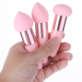 Sibba 3 PCS Makeup Sponges Foundation Beauty Blender Blending Wet and Dry Make Up Applicator Cosmetic Concealer Face Brush Egg Brushes Covers Eyes Sticks Powder Puff With Handle