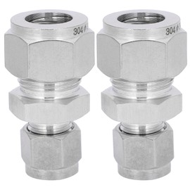 2pcs Compression Tube Fitting Adapter Stainless Steel Double Ferrule Joint Connector Straight(Ф8-Ф14 )
