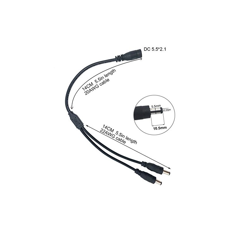 Litever Power Splitter, 2 Way, 1 Female Jack to 2