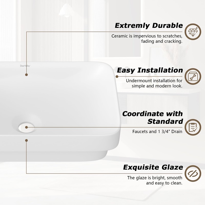 DeerValley Bathroom Vessel Sink, 19.29'' x 11.81'' x 4.72'' Semi