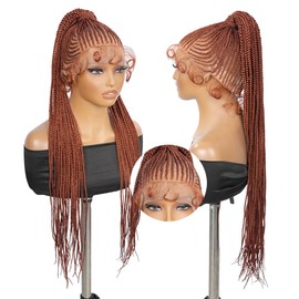 SUPERNOVA #350 Full Lace High Ponytail Braided Wig Red Copper Colored Synthetic Ponytail Extension Hair Wig With Natural Hairline Knotless Braided Wigs For Black Women Fit Ponytailwig 32 Inch