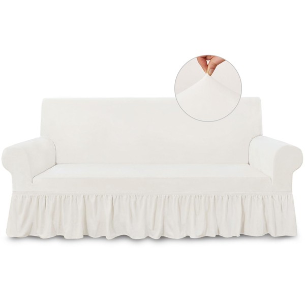 NICEEC Sofa Cover Super Soft 1-Piece White Sofa Slipcover for