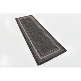 Unique Loom Outdoor Border Collection Casual Solid Border Transitional Indoor and Outdoor Flatweave Black Runner Rug (2' 0 x 6' 0)