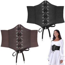 NINGYER Pack of 2 Corset Belts, Waist Belts, Women's Pirate Waist Corset for Clothing Accessories/Halloween Party Events (Black, Brown), black, brown, M