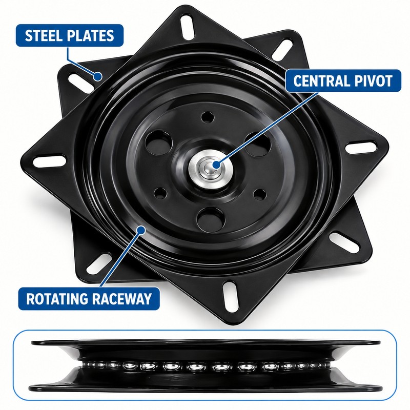 2-Pack 360° Steel Chair Swivel Base Plates, 4-Inch & 6-Inch