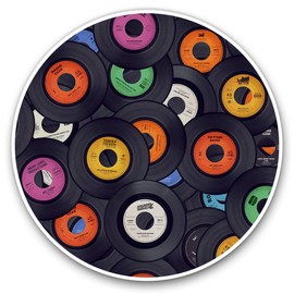 Vinyl Stickers (Set of 2) 7.5cm - Retro Records Music DJ #2261