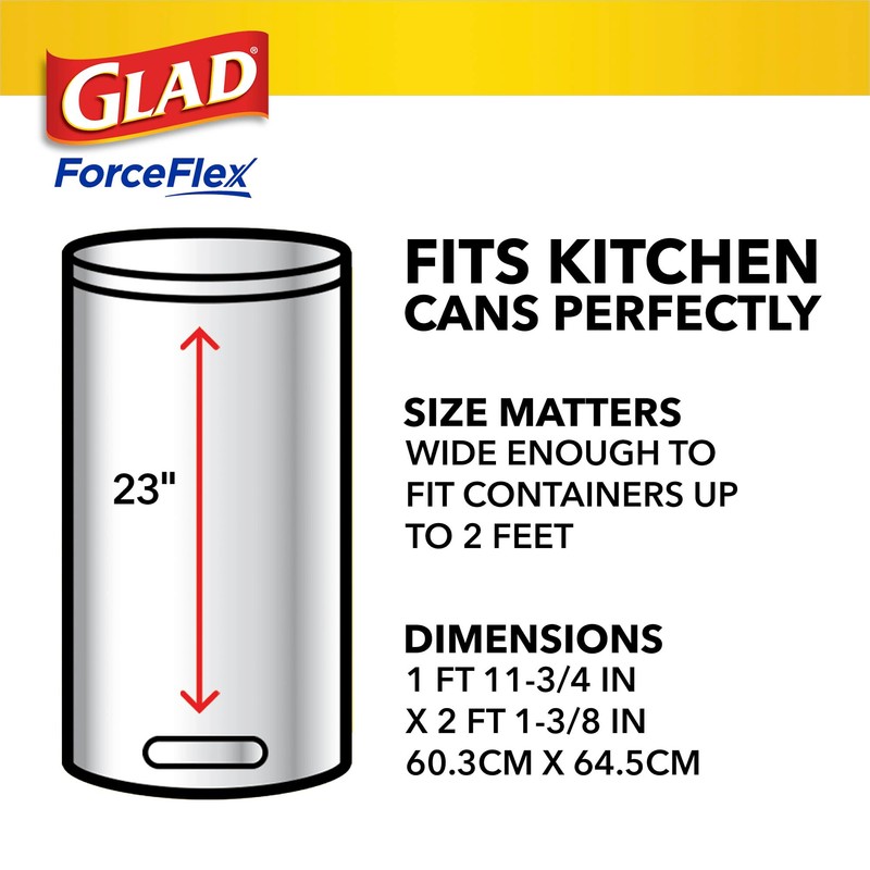 Glad ForceFlex Tall Kitchen Drawstring Trash Bags, 13 Gal, Gain