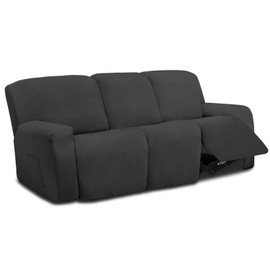 Easy-Going 8 Pieces Microfiber Stretch Sectional Recliner Sofa Slipcover Soft Fitted Fleece 3 Seats Couch Cover Washable Furniture Protector with Elasticity for Kids Pet(Recliner Sofa, Dark Gray)