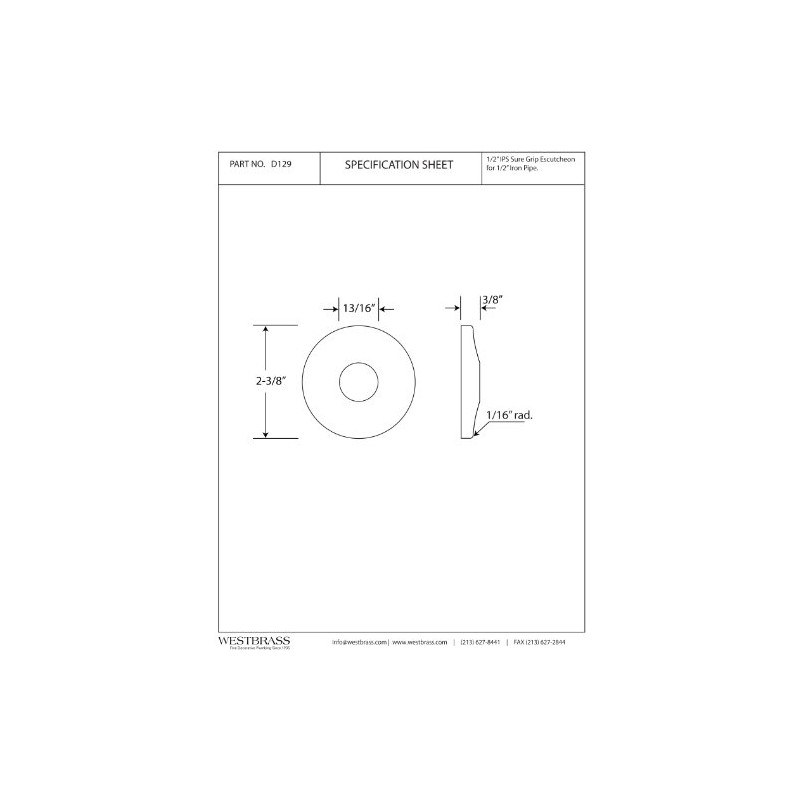 Westbrass D129-01 1/2" IPS Sure Grip Low Pattern Flange, Polished