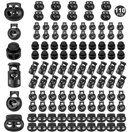 ZUSHALLMY 110pcs Upgraded Plastic Cord Lock,cord locks for drawstrings, draw string clip, spring toggle stopper fastener for Paracord, Clothing, shoelaces and bags(6 Sizes, Black)