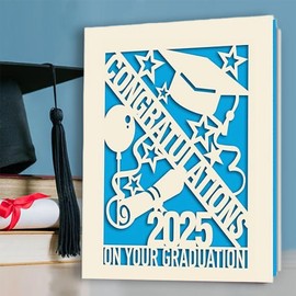 Blue Graduation Cards 2025, 3 Colors Graduation Gifts Congratulations Card Grad Cards Paper Cut Congrats Grad Card for High School College Her Him Son Daughter Classmate (Blue)