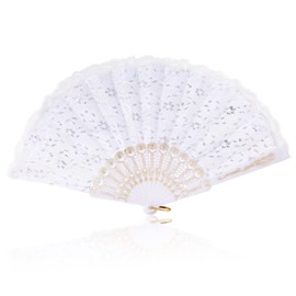 lvzhen Hand Fan Folding, Lace Spanish Fan Peacock Pattern Folding Fan Plastic Handheld Fan for Women Suitable for Wedding Engagement Dancing Birthday Party Cosplay (White)