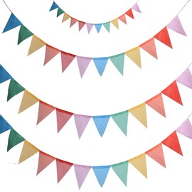 96 Pieces Colorful Pennant Banner – 2 Strands of 48 Flags – Extra-Long Multicolor Bunting for Festivals, School Events, Garden Parties (6 Colors, Burlap Material)