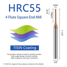 AYCHOLIZ 5pcs 5/64" Long Reach End Mill Square Nose Miniature End Mills 4Flute Solid Carbide Long Neck Milling Cutter with Extended Neck for Steel