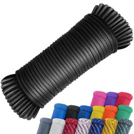 SMART&CASUAL 100 ft 1/4" Nylon Poly Rope Strong Utility Polyester Cord for Clothes Line Flag Pole Camping Crafting (Black)