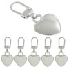 Hitefu 5 Pack Silver Heart Shaped Zipper, Metal Zipper Pull