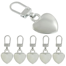Hitefu 5 Pack Silver Heart Shaped Zipper, Metal Zipper Pull Replacement Pull, Mend Fixer Repair for Coats, Jackets, Pants & Luggage